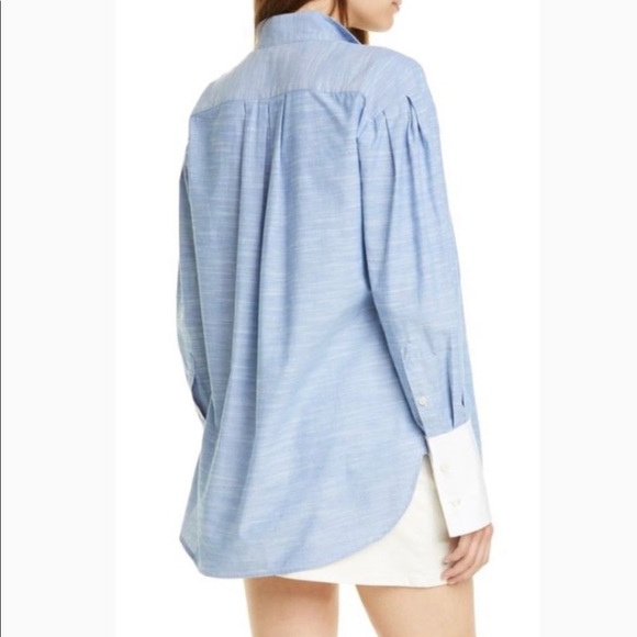Frame pleated blue contrast button down - Picture 4 of 4